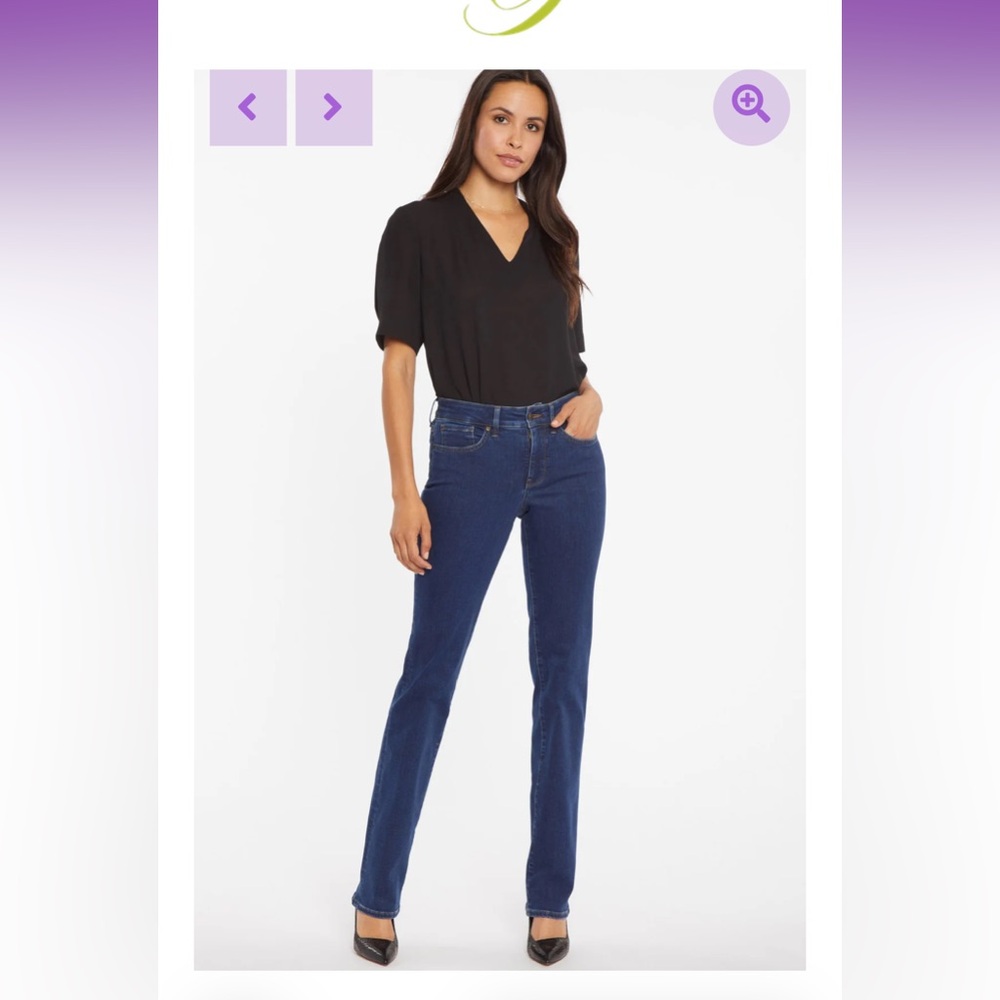 NYDJ Marilyn Straight Jeans in Dark Blue Wash. Size 16